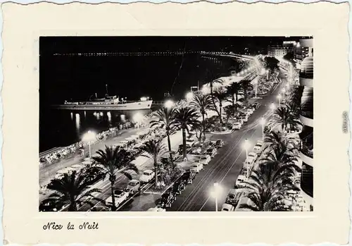Nizza Nice Promenade und Yacht bei Nacht Foto Postcard CPA 1958