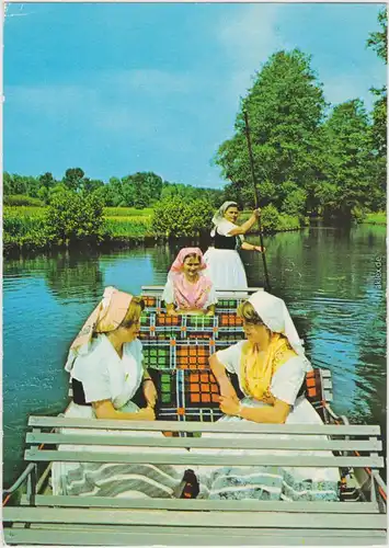 b Lübbenau ansichtskarte Spreewälder Frauen in Tracht und Kahn 1978