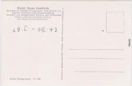 Bad Saarow Hotel Haus Seeblick Scharmützelsee b Beeskow 1943