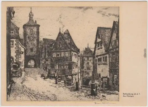 Künstlerkarte Rothenburg ob der Tauber Am Plönlein mit Sieberstor 1928