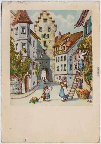 Ansichtskarte Apfelernte in der Stadt 1941