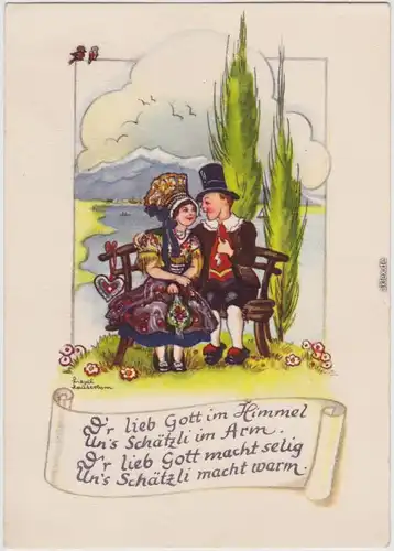 Liebesspruch Tracht Künstlerkarte Ansichtskarte Mann Frau 1941
