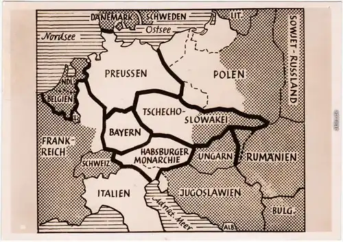 Landkarte französisch-englisches Kriegsziel: Zerstückelung Deutschland 1920