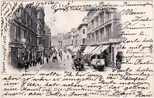 Birmingham New Street - belebt Great Britain Vintage Postcard 1901