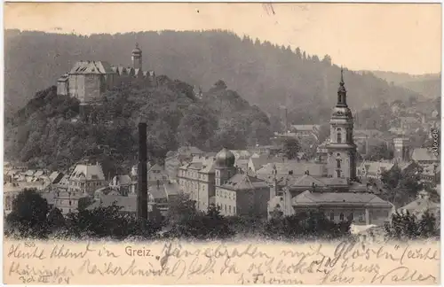 Greiz Blick auf die Stadt Ansichtskarte lick über die Dächer 1904