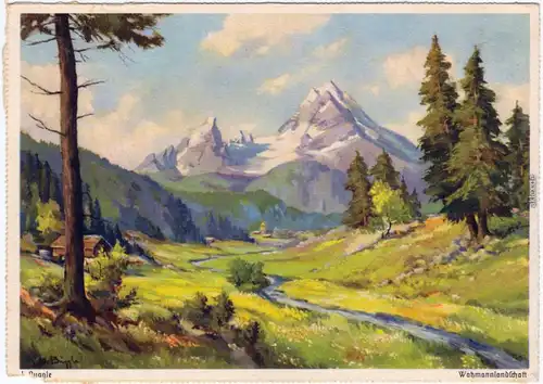 Berchtesgaden Watzann Eduscho Werbung Ansichtskarte Künstlerkarte 1930
