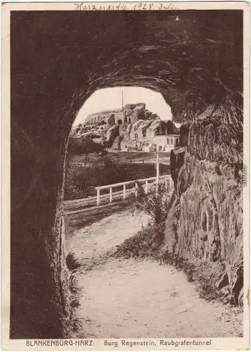 Ansichtskarte Blankenburg (Harz) Burg Regenstein, Raubgrafentunnel 1914