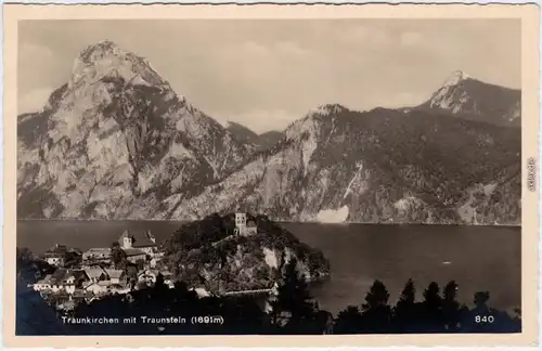 Traunkirchen Panorama mit Traunstein Foto Ansichtskarte Oberösterreich  1939