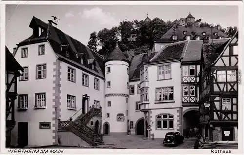 Wertheim Rathaus Foto Ansichtskarte Auto und Platz 1965