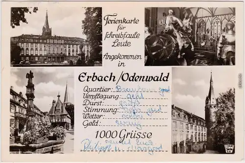 Foto Ansichtskarte Erbach (Odenwald) Ferienkarte für Schreibfauel 1954