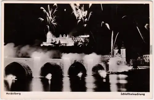 Foto Ansichtskarte Heidelberg Schlossbeleuchtung Feuerwerk 1951