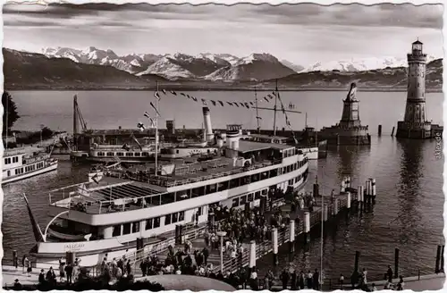 Lindau (Bodensee) Hafen mit Dampfer Foto Ansichtskarte1967