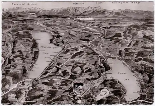 Starnberg Landkarte das Fünf-Seen-Gebiet im Alpenvorland 1965