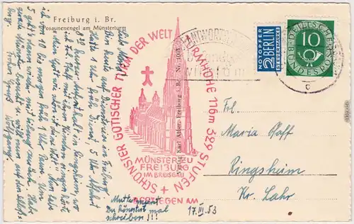 Freiburg im Breisgau Posaunenengel am Münsterturm 1953
