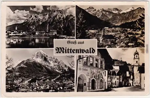 Mittenwald Ortsansicht und Panorama Foto Ansichtskarte 1953