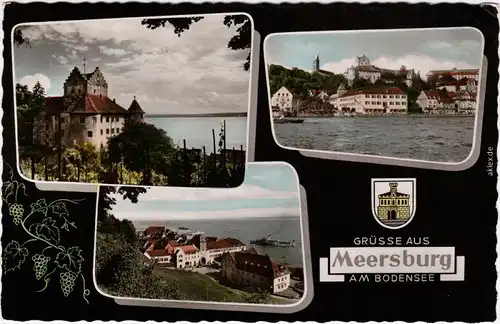 Meersburg 3 Bild Fotokarte Weinlaub Ornament Ansichten 1965