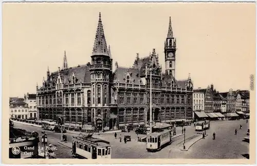 Gent Ghent Gand Post Plaza, Alte Post mit Straßenbahnen 1940