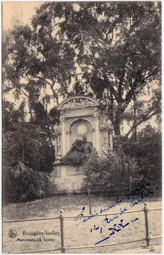 Elsene Ixelles Monument de Coster Ansichtskarte Bruxelles Brusel Brüssel  1911