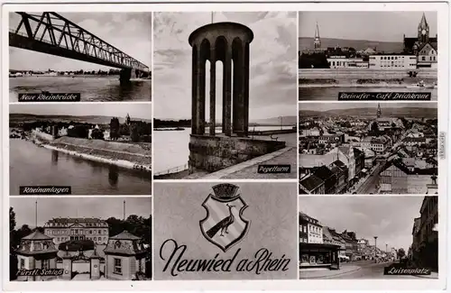 Neuwied (Rhein) Pegelturm, Rheinanlagen, Brücke, Luisenplatz 1955