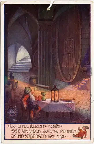 Heidelberg Zwerge im Weinkeller - Schloß - Künstlerkarte 1913 