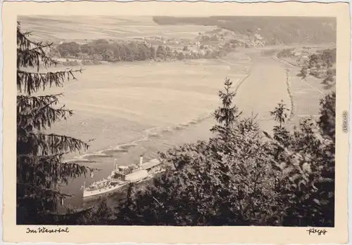 Minden Münden Foto ansichtskarte Blick ins Wesertal - Dampfer 1930