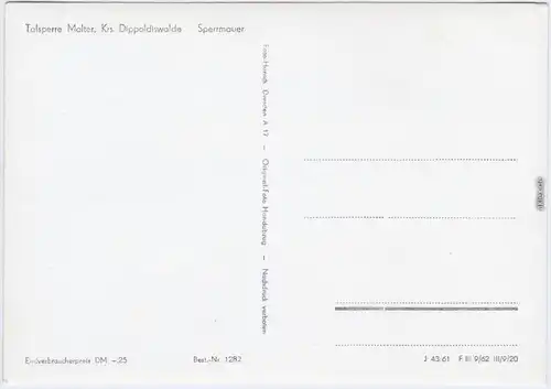 Foto Ansichtskarte Dippoldiswalde Talsperre Malter, Sperrmauer 1962