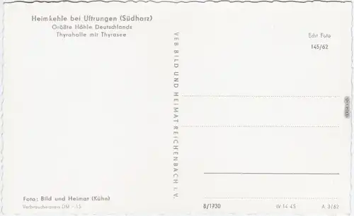 Ansichtskarte Uftrungen Südharz Heimkehle - Thyrahalle mit Thyrasee 1962