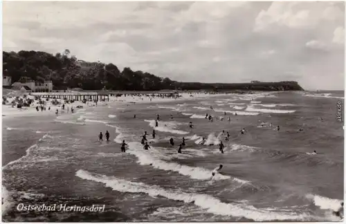 Bansin Heringsdorf (Ostseebad) Strandpartie - belebt - Seebrücke 1953