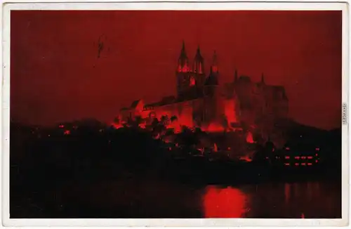 Meißen Beleuchtung der Burg Ansichtskarte 1941