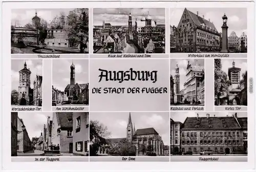 Fotokarte Augsburg Mehrbild: Straße, Fuggerhaus, Wetachbrücker Tor 1936