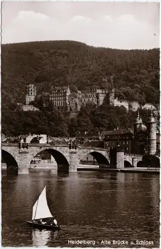 Heidelberg Segelboot, Brücke und Schloß Foto Ansichtskarte 1965