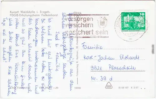 Fotokarte Waldidylle Altenberg (Erzgebirge) FDGB-Erholungsheim Falkenhorst 1967