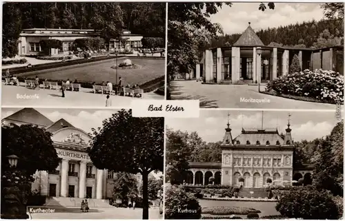 Bad Elster Badecafé, Moritzquelle, Kurtheater, Kurhaus Ansichtskarte  1958