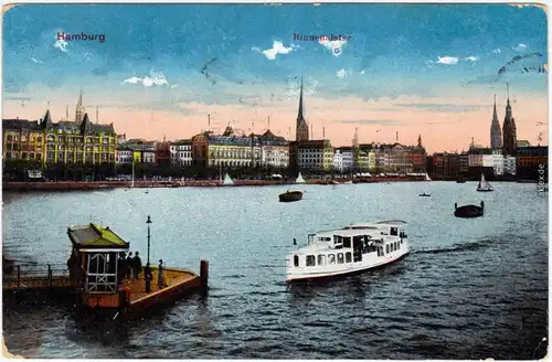 Altstadt Hamburg Binnenalster Anlegestelle und Fähre 1917