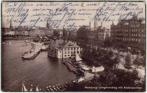 Ansichtskarte Hamburg Jungfernstieg mit Alsterpavillon 1924