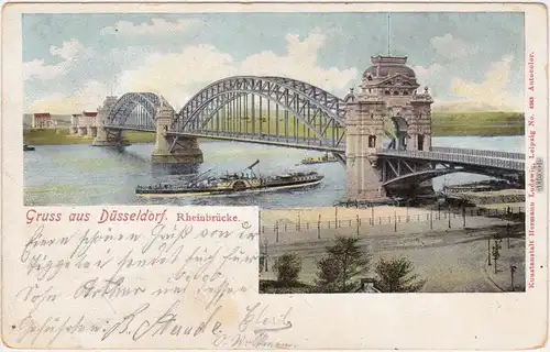 Düsseldorf Rheinbrücke Dampfer Ansichtskarte 1908