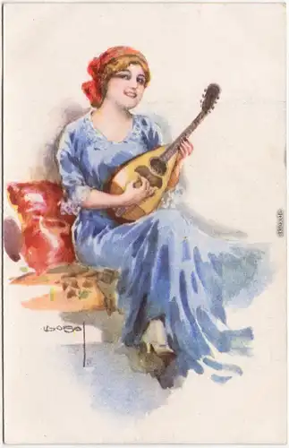 Frau (Zigeunerin) spielt Mandoline Typen Ansichtskarte 1918