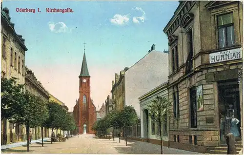 Oderberg Bohumín (Bogumin) Hotel und Kirchengasse Mähren b Olmütz Olmouc 1915