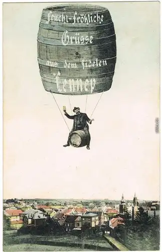 Lennep Remscheid Fass als Ballon - Stadtblick Ansichtskarte 1906