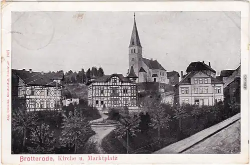 Brotterode Kirche und Marktplatz Trusetal b Schmalkalden Meiningen 1907