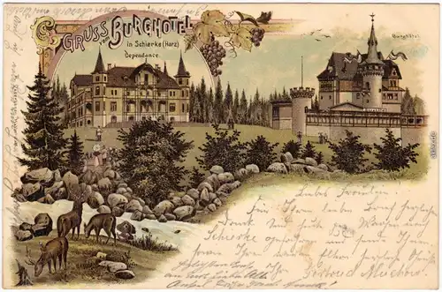 Schierke Litho AK: Burghotel 3 Bild b Wernigerode Harz  1898