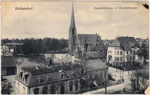 Ansichtskarte Zehlendorf Berlin Hauptstrasse - Kirchstrasse, Kirche 1918