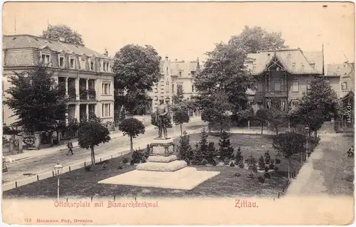 Zittau Ottokarplatz mit Bismarkdenkmal Ansichtskarte Oberlausitz 1918