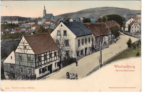 Wechselburg Partie in der Bahnhofstraße b Mittweida Chemnitz Ansichtskarte1906