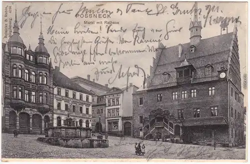 Pößneck Markt mit Rathaus Ansichtskarte  1904