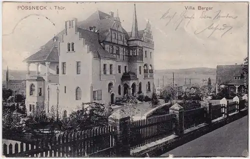 Pößneck Partie an der Villa Berger  - Stadt im Hintergrund b Jena 1907