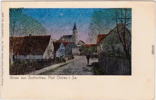 Zschochau-Ostrau (Sachsen) Dorfpartie - Lunakarte b Döbeln Riesa 1912