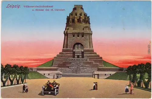 Ansichtskarte Leipzig Auto, Straße des 18. Oktobers, Völkerschlachtdenkmal 1914