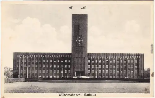 Wilhelmshaven Partie am Rathaus Ansichtskarte 1935 mit Flaggen