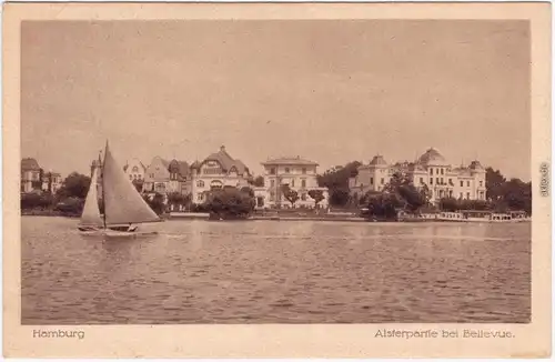 Ansichtskarte Hamburg Alsterpartie bei Bellevue 1921